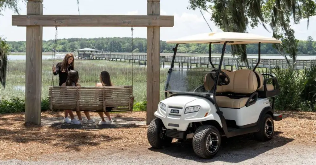 Onward 4 passenger golf cart with white paint and premium seats